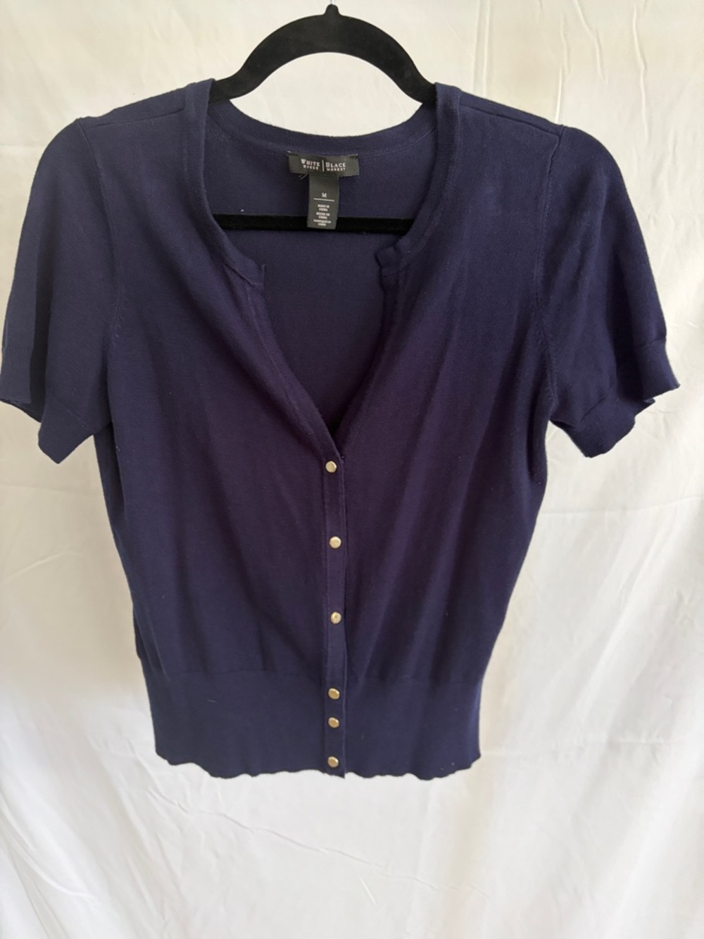 White House Black Market Navy Short Sleeve Button-Front Cardigan
